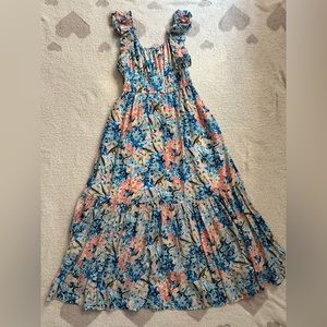 Abercrombie long blue floral smocked dress size small